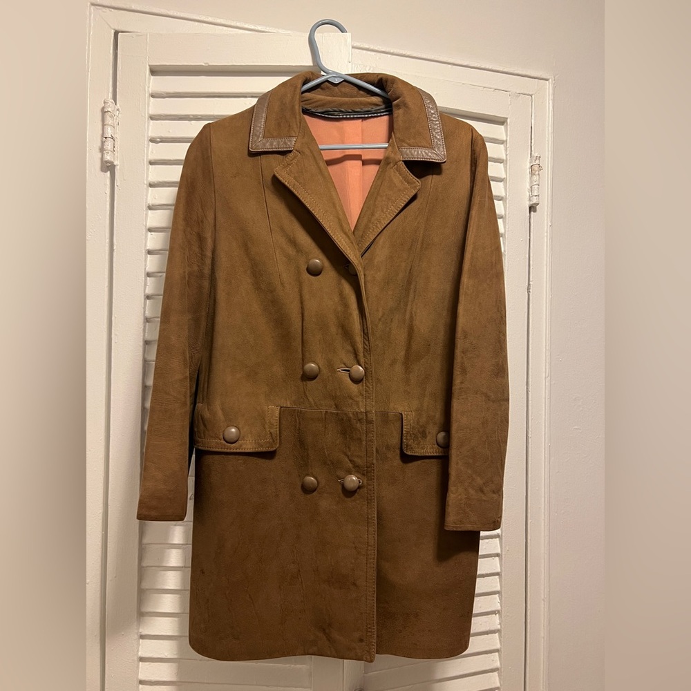 Brown Double-Breasted Suede Women's Coat